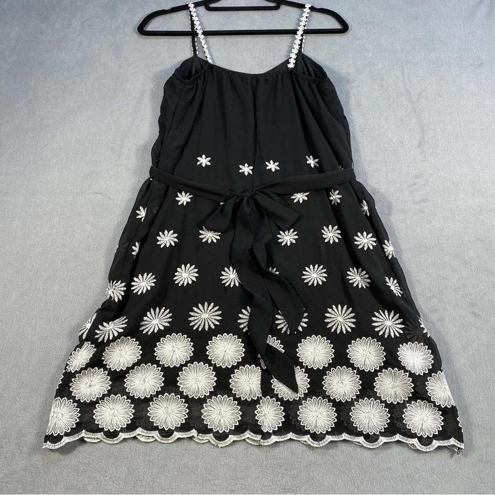 H&M Black Mini Dress with White Daisy Embroidery